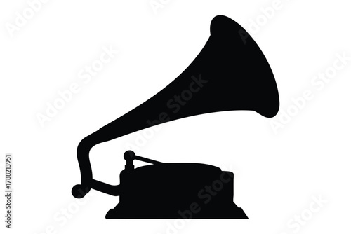gramophone silhouette vector, vintage black gramophone