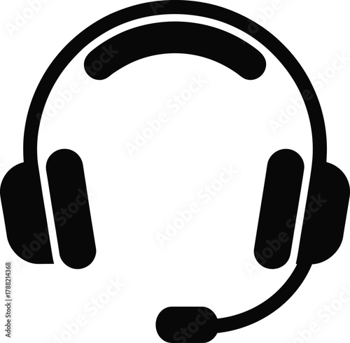 Headset with microphone icon for communication, customer support, and audio.