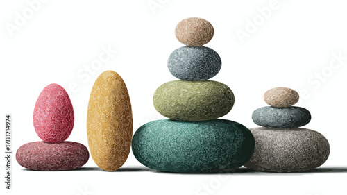 Balancing Smooth Stones and Pebbles in Harmony Vector Illustration