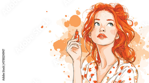 Professional Young Woman Red Hair Applying Cosmetic Oil Beauty Care