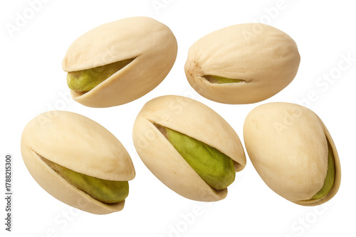 Wallpaper Mural Pistachio nuts with green kernels breaking out of light shells, nutritious snack or ingredient on transparent background Torontodigital.ca