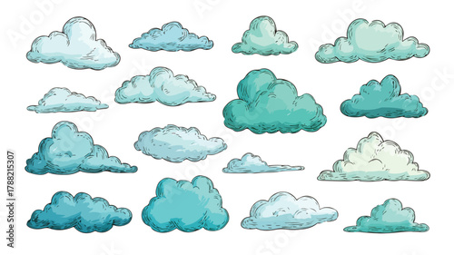 Cartoon Style Cloud Icon Set in Vector Illustration