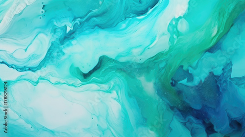 Abstract Blue Green Watercolor Paint Background, Teal Liquid Marble Texture with Artistic Brush Strokes, Colorful Grunge Vintage Design on Paper, Retro Acrylic Art for Wallpaper and Creative Projects