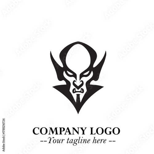 Head of Vampire Logo Symbol in Black on the White Background with Gothic Horror Vector Design