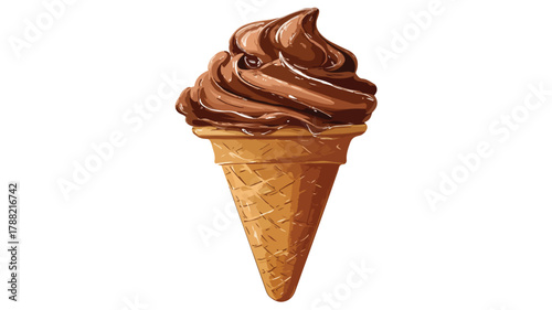 Delicious Chocolate Ice Cream Cone Cartoon Vector Illustration