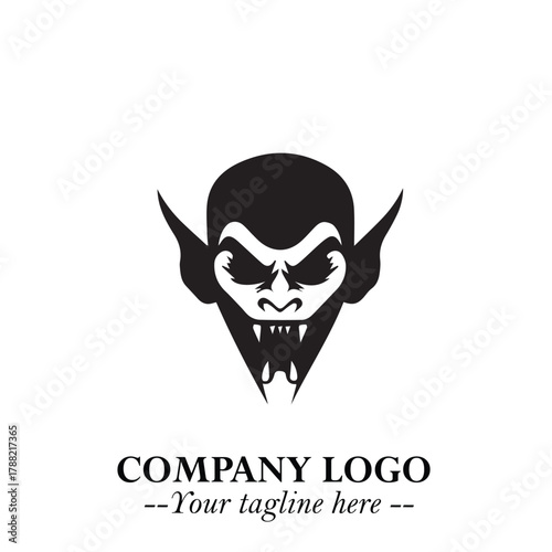 Head of Vampire Logo Symbol in Black on the White Background with Gothic Horror Vector Design
