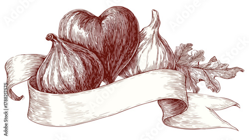 Elegant Heart Shaped Fig Food Composition Design with Ribbon
