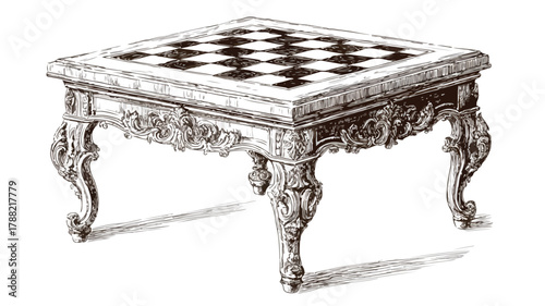 Elegant Wooden Chess Table with Engraved Chessboard Design
