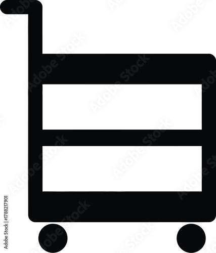 Simple black and white icon of a two tiered shopping cart