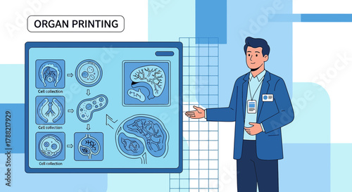 Presentation of organ printing technology by a professional in a modern medical setting