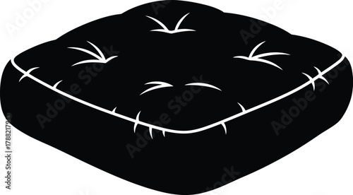 Black silhouette of a plush square cushion with stitched details