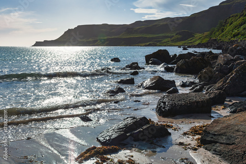 Rocky shoreline at Calgary Bay Isle of Mull Scotland UK
