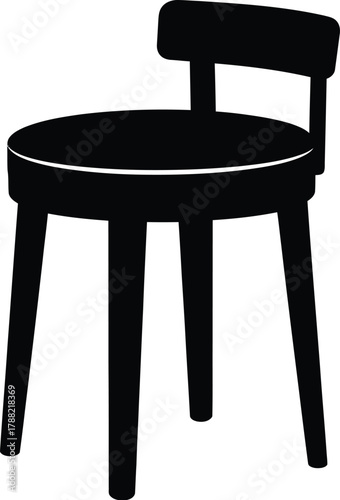 Simple black silhouette of a round seat chair with backrest