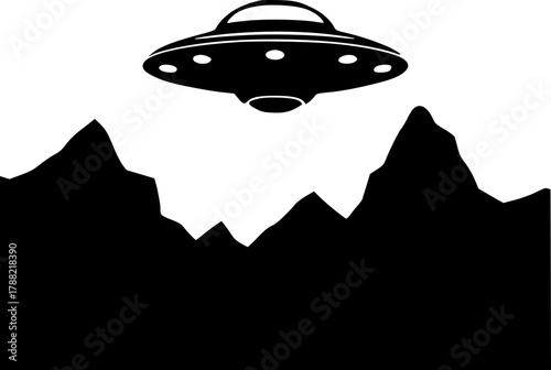 Alien spaceship silhouette illustration for sci fi poster or digital art