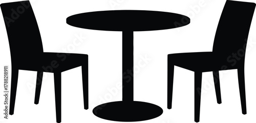 Silhouette of a round table with two chairs on a white background