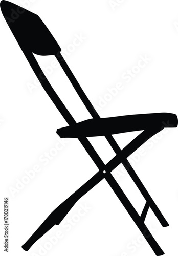Simple black folding chair silhouette isolated on white background