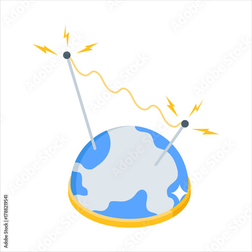 An isometric icon of global communication network in trendy style