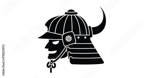 Japanese samurai warrior armor helmet silhouette vector illustration, showing the iconic headgear of historical Japanese military figures isolated on a clean white background.