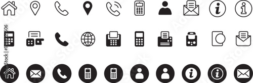 High Contrast Black and White Icon Set for Communication and Information
