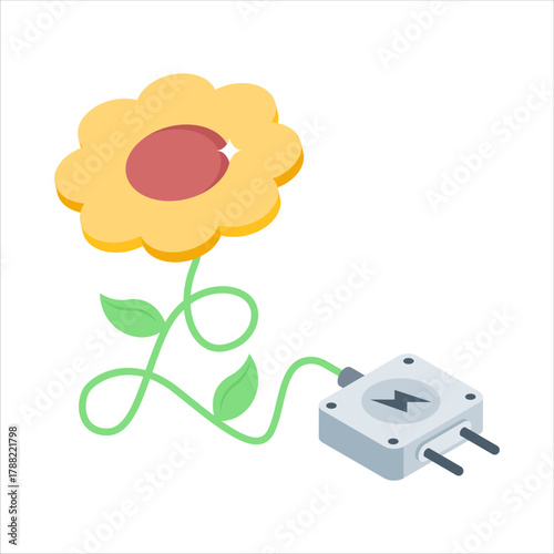 Green eco plug with plant symbolizing renewable sustainable electricity.