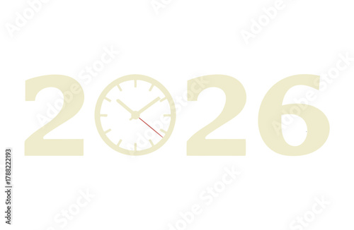Year 2026 represented with a clock face replacing the number zero.
