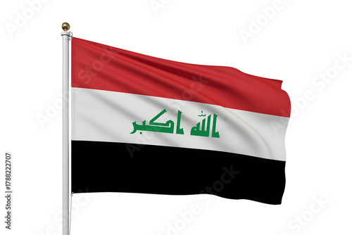 Majestic Iraqi flag proudly waving, symbolizing national pride and heritage in a clean, professional display