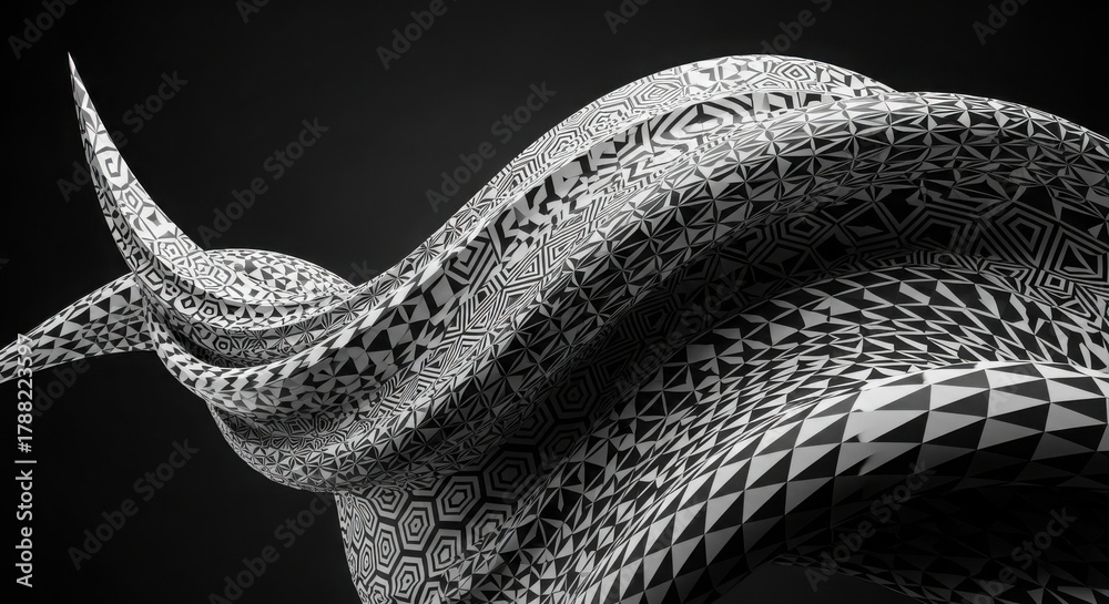Obraz premium Dynamic abstract form with intricate geometric patterns flowing gracefully, creating a modern and sophisticated visual experience.