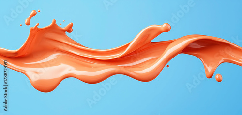 Peach paint splash fluid motion smooth wave glossy texture pastel orange minimalist background creative art dynamic flow abstract liquid modern design joyful energy in motion