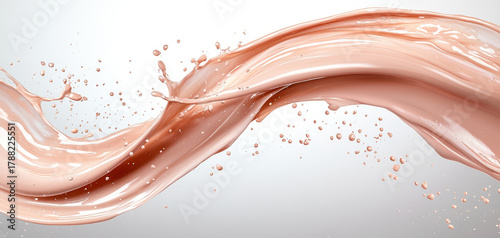 Peach liquid splash fluid wave glossy texture creamy swirl abstract motion smooth curve pastel color dynamic flow splash droplet clean background with serene energy and elegant movement