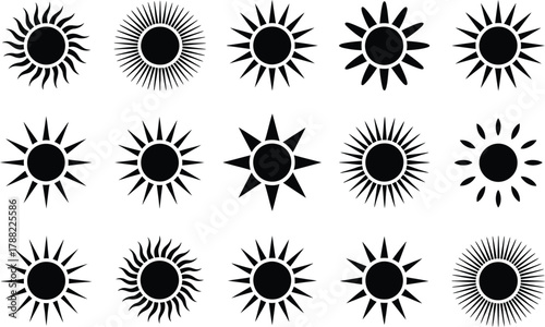 Sun and Star Silhouettes Vector Icon Set
