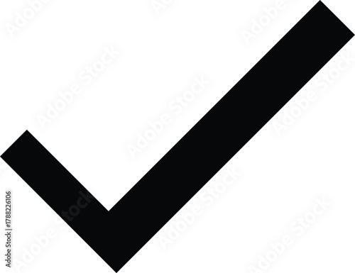 A simple black check mark on a white background, representing approval, acceptance, or confirmation. It is a common symbol used to indicate a positive response or selection.