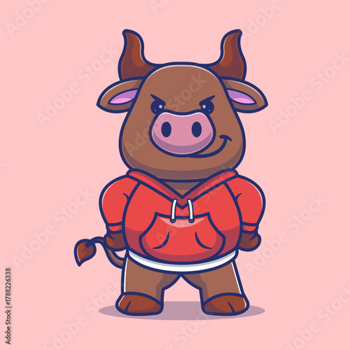 Cute Bull Wearing Hoodie Jacket Cartoon 