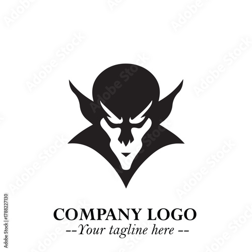 Head of Vampire Logo Symbol in Black on the White Background with Gothic Horror Vector Design