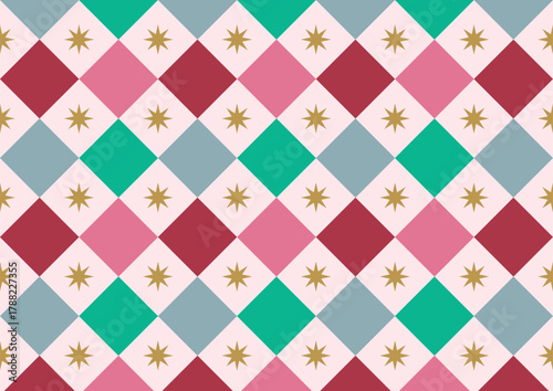 クリスマスカラー タイルチェック背景素材 