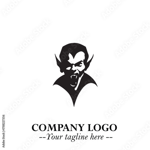 Head of Vampire Logo Symbol in Black on the White Background with Gothic Horror Vector Design