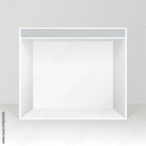 Exhibition stand for mockup. Blank rectangle room for trade show isolated vector render. 
