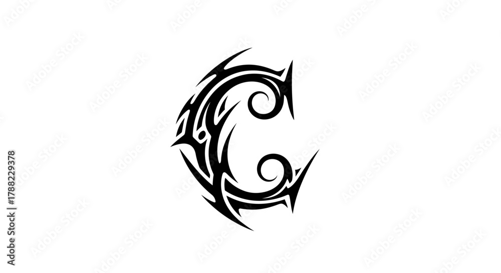 Obraz premium Tribal Letter C Artistic Tattoo Style Graphic Shape for Creative Projects or Designs