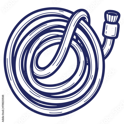 Coiled Garden Hose Illustration in Navy Blue for Watering and Irrigation Equipment Needs Concept for Home and Garden Maintenance