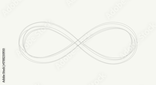Abstract infinity symbol with light grey lines floating in equilibrium and unending cycles on soft
