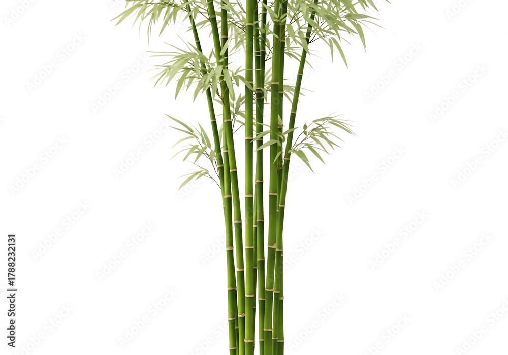 Obraz premium A tall bamboo plant with green stalks and delicate leaves, isolated on transparent background