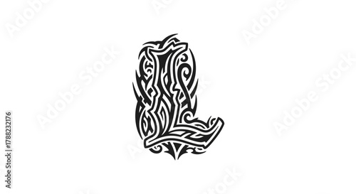 Ornate letter L design, stylized initial with tribal inspired pattern graphic element