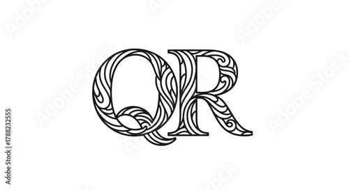 Intricate ornamentation of initial pairing featuring letterforms Q and R in harmonious arrangement