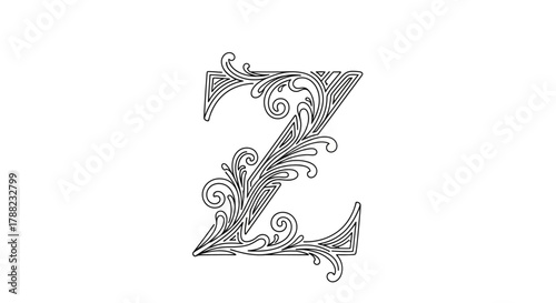 Elegant letter Z illustration with floral ornaments on a pristine white background for decorative