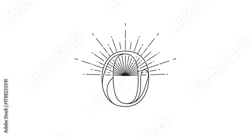 Abstract graphic sun rays emanating around a cup-like shape creating a bold design