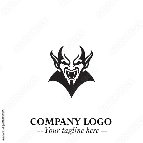 Head of Vampire Logo Symbol in Black on the White Background with Gothic Horror Vector Design