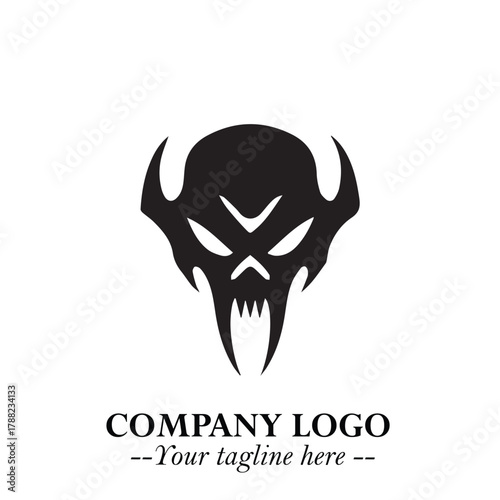 Head of Vampire Logo Symbol in Black on the White Background with Gothic Horror Vector Design