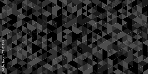 Abstract low polygon cubic black gray black design. vector poly triangle texture geometric pattern composed of triangular. geometric wall tile and metal cube background triangle wallpaper design.	