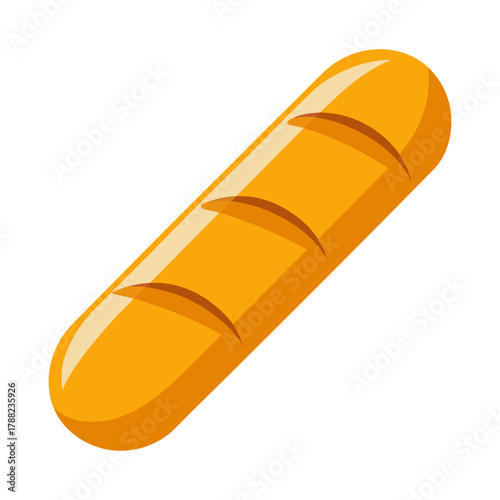 Yellow vector illustration of a baguette loaf with cuts on top
