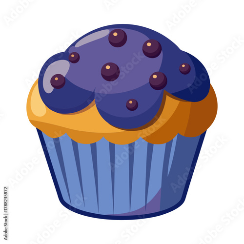 Birthday dessert illustration of sweet blueberry muffin with crumb top