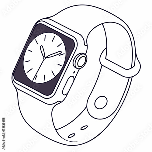 Minimalist line art of a smartwatch with a classic watch face